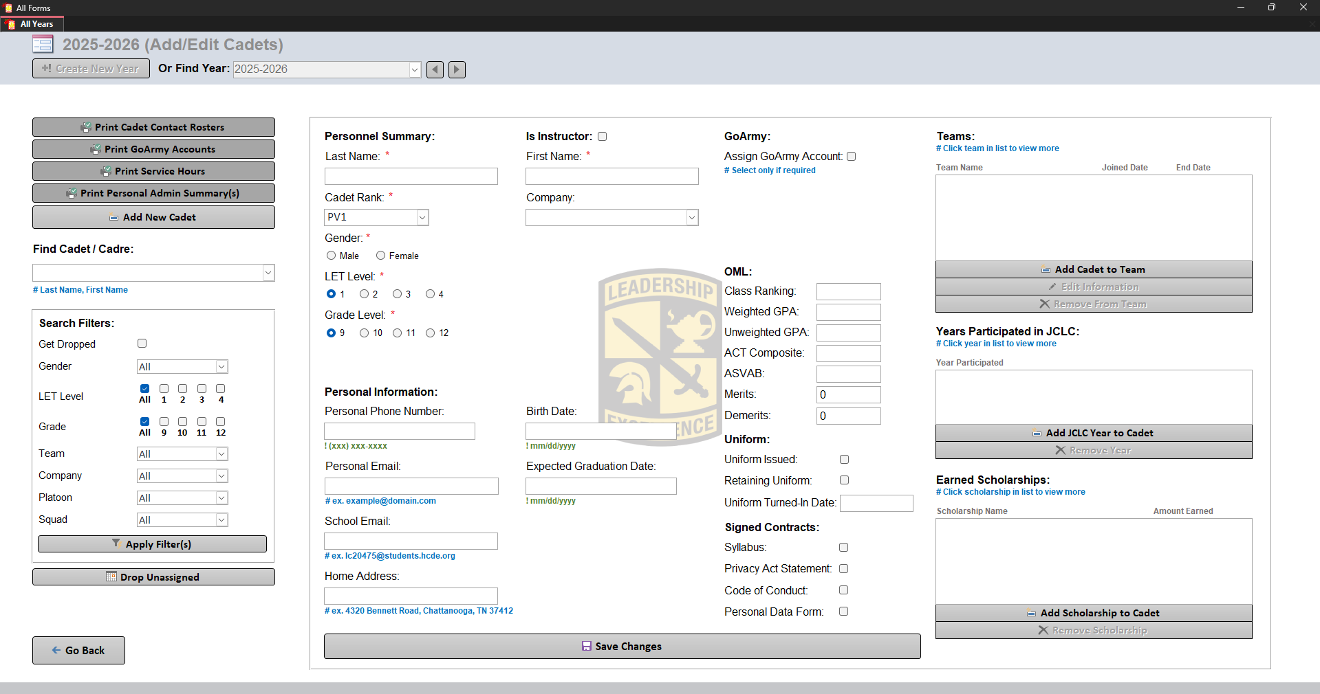 Manage Cadets